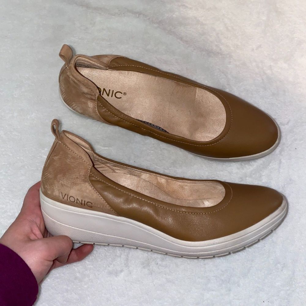 Vionic women's advantage jacey wedge slip on platform wedges toffee size 8.5